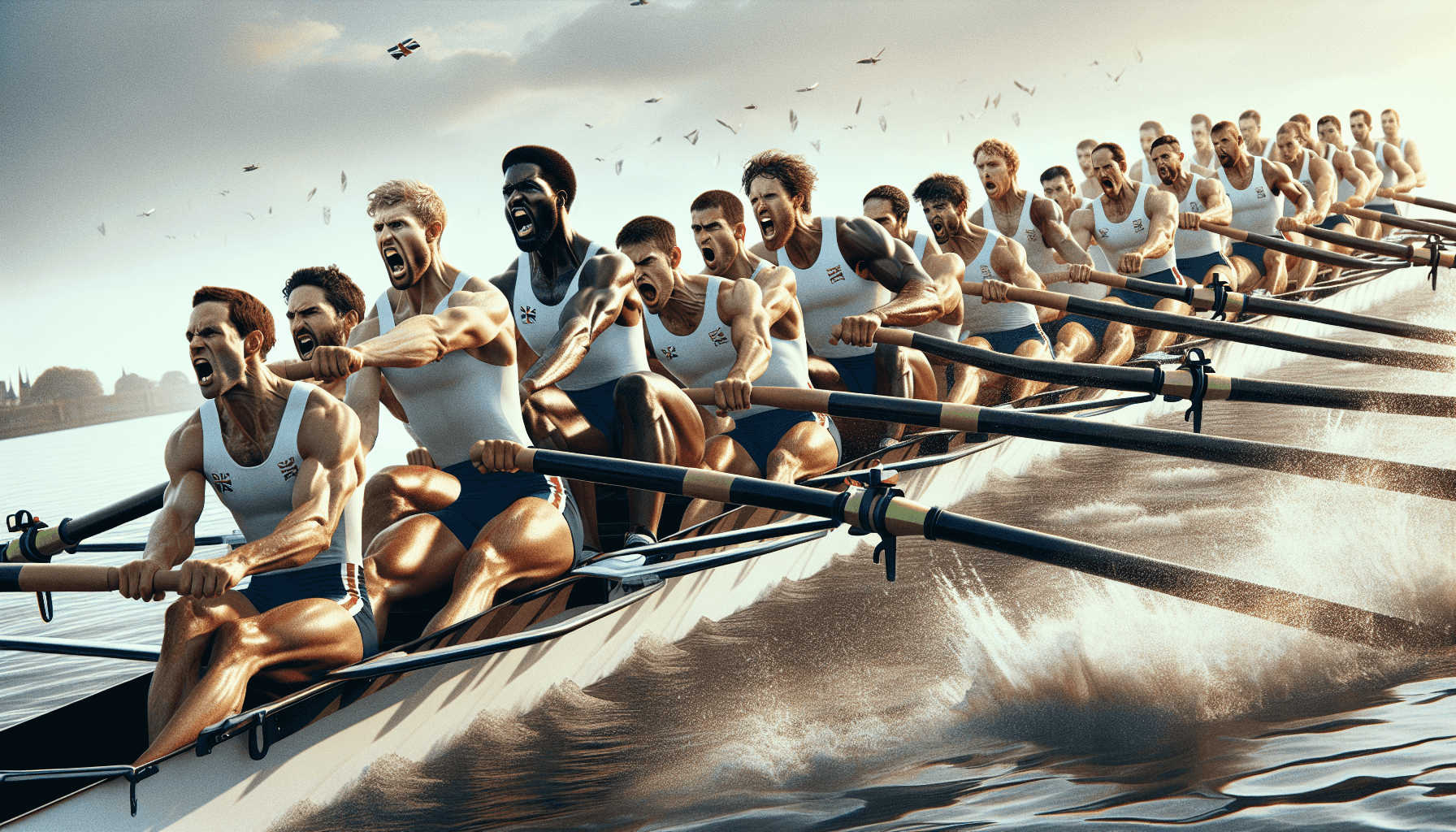 Rowers competing in a championship event on the Thames