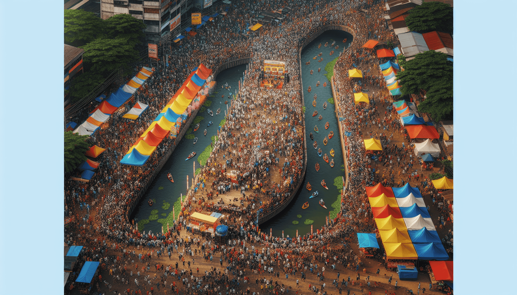 Crowded championship venue along the river